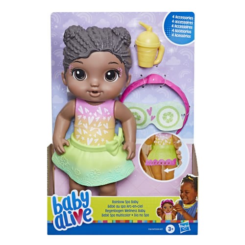 Baby Alive Dolls - Rainbow Spa Baby - Black Hair Doll - 5X00