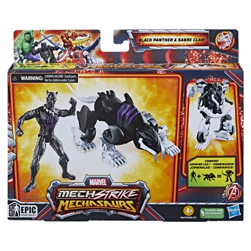 Marvel Mech Strike: Mechasaurs Figures - 4" Scale Mech Suit Black Panther w/ SC Mechasaur - 5X00