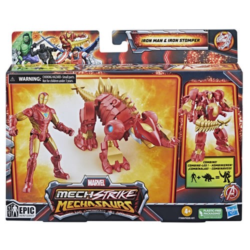 Marvel Mech Strike: Mechasaurs Figures - 4" Scale Mech Suit Iron Man w/ Stomper Mechasaur - 5X00