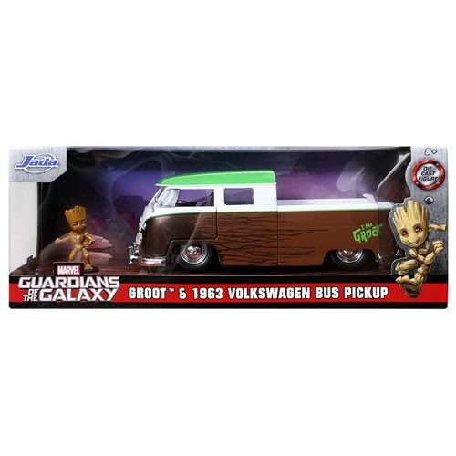 1:24 Scale Diecast - Hollywood Rides - Marvel - Guardians Of The Galaxy -1963 VW Bus Pickup w/ Groot