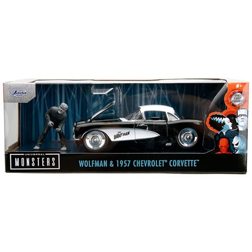 1:24 Scale Diecast - Hollywood Rides - Universal Monsters - 1957 Corvette w/ The Wolfman