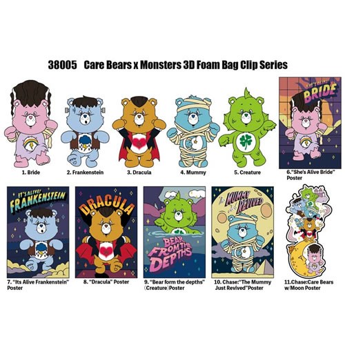 3D Foam Collectible Bag Clips - Universal Monsters x Care Bears - S01 - 24pc Blind Bag Display