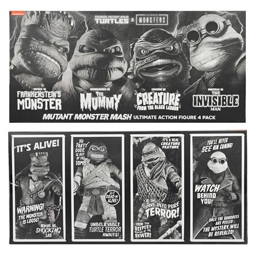 TMNT 7" Scale Figures - TMNT x Universal Monsters - Black & White Turtles 4-Pack