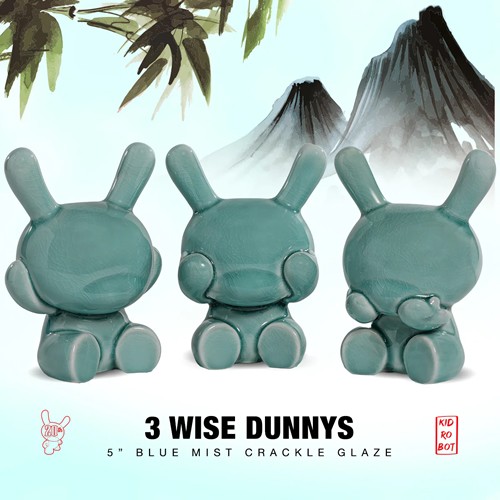 Dunny Porcelain Art Figures - 5" Three Wise Dunnys 3-Pack (Blue Mist Crackle Glaze)